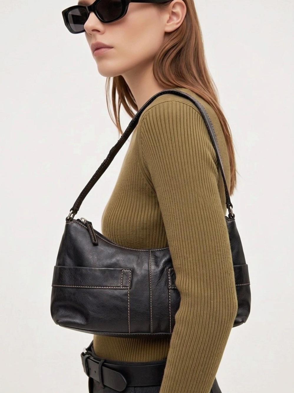 Fossil 75082 Leather Shoulder Bag in Black